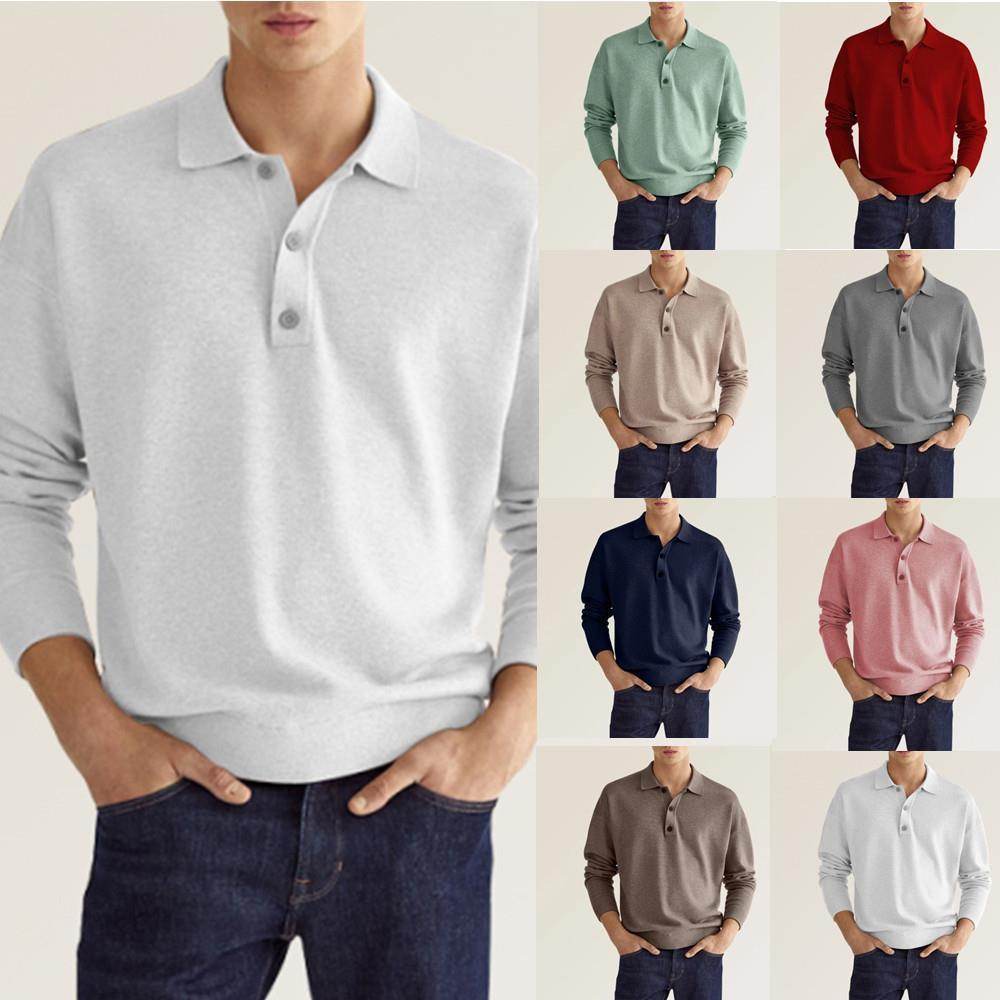 New Autumn Long Sleeve V-neck Buttons Men's Casual Jacket Polo Shirt - MYLUXURY LANE ENTERPRISE