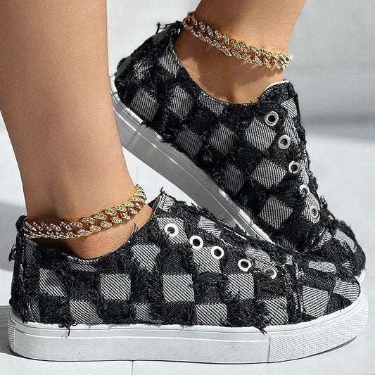 Women's Slip-on Denim Plaid Shoes - MYLUXURY LANE ENTERPRISE