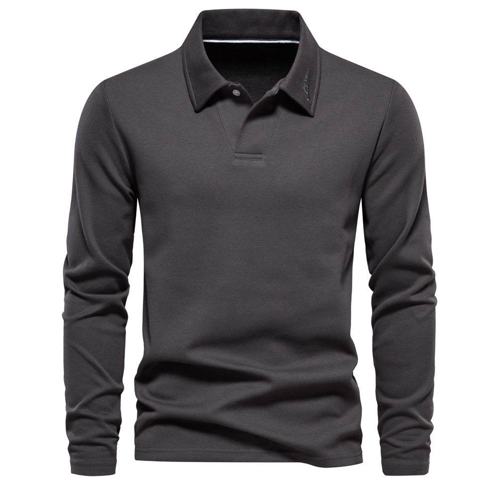 Long Sleeve Polo Shirt Men's Casual Solid Color Top Lapel - MYLUXURY LANE ENTERPRISE