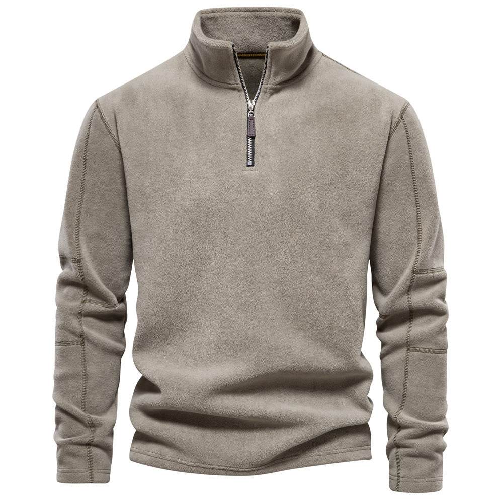 Fashion Personality Stand-collar Zippered Sweatshirt With Fleece Winter Casual Pullover Top Men's Clothing - MYLUXURY LANE ENTERPRISE