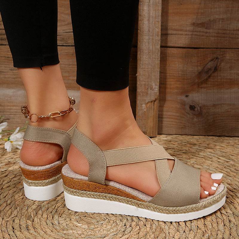 Wedge Sandals For Women Cross-strap Platform Gladiator Hemp Heel Shoes Summer - MYLUXURY LANE ENTERPRISE