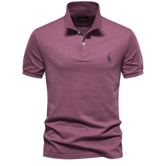 Deer Embroidered Men's T-shirt Solid Color Polo Collar Basic Style Short-sleeved Shirt Men - MYLUXURY LANE ENTERPRISE