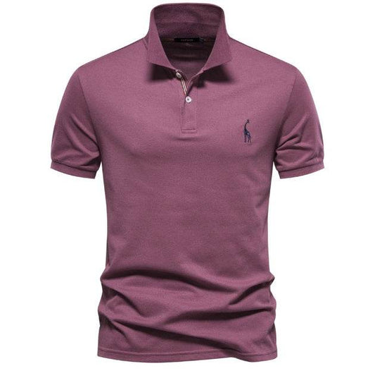 Deer Embroidered Men's T-shirt Solid Color Polo Collar Basic Style Short-sleeved Shirt Men - MYLUXURY LANE ENTERPRISE