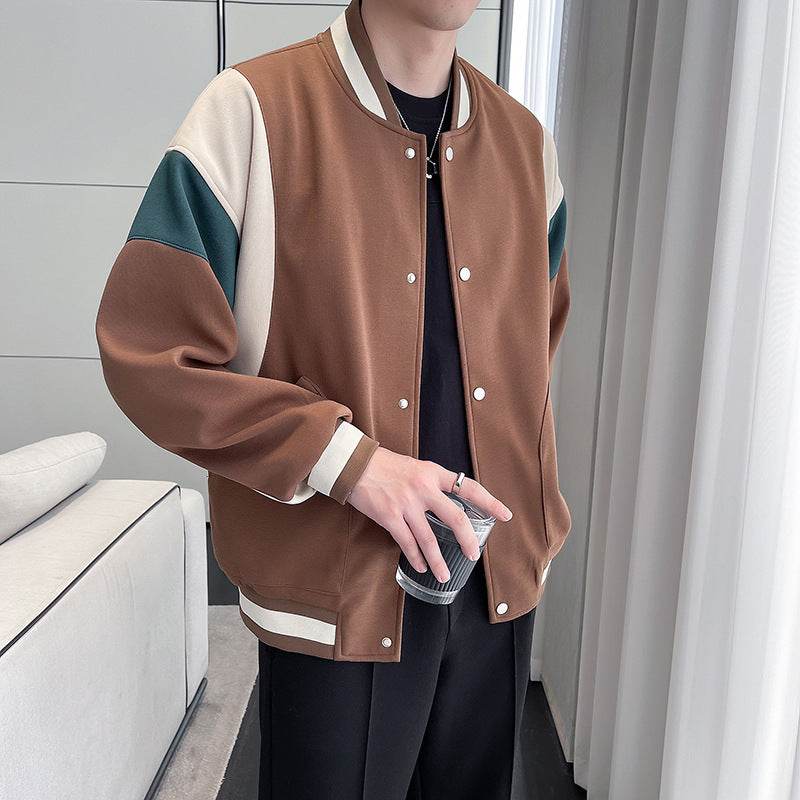 Men's Youth Stand Collar Stitching Casual Cotton Baseball Uniform Jacket Coat - MYLUXURY LANE ENTERPRISE