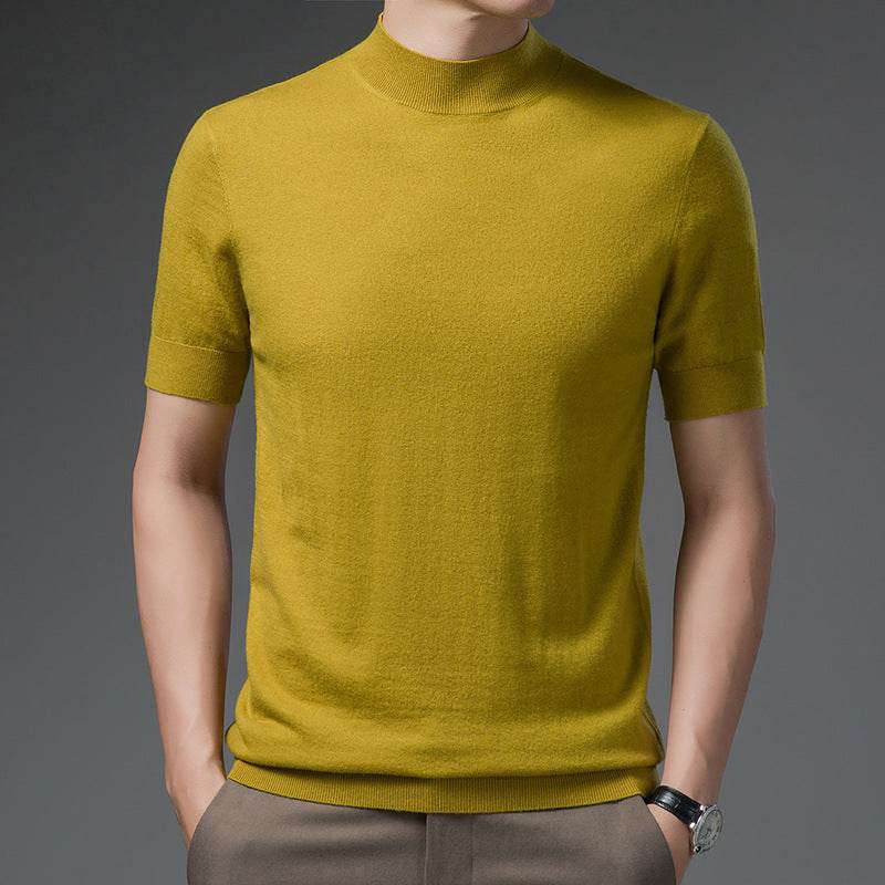 Half Turtleneck Pure Wool Sweater With Short Sleeves Men - MYLUXURY LANE ENTERPRISE