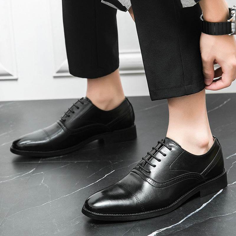 Business Leather Shoes Men's Formal Wear Oxford Pure Color Tied - MYLUXURY LANE ENTERPRISE