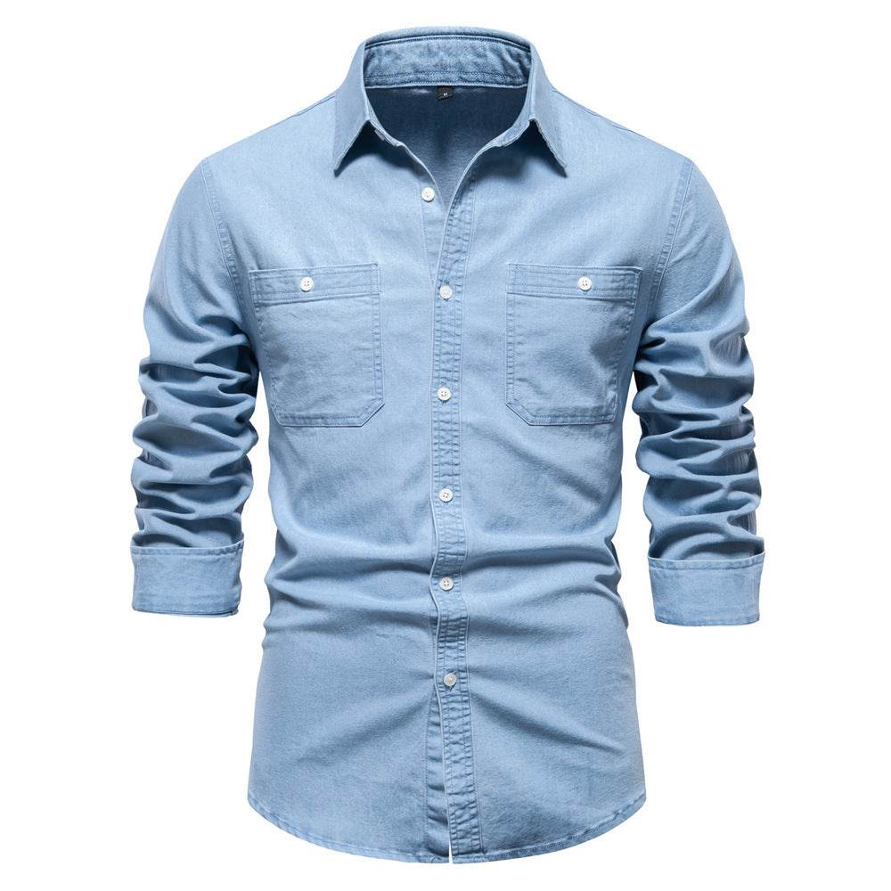 Men's Fashion Casual Denim Long Sleeve Shirt - MYLUXURY LANE ENTERPRISE