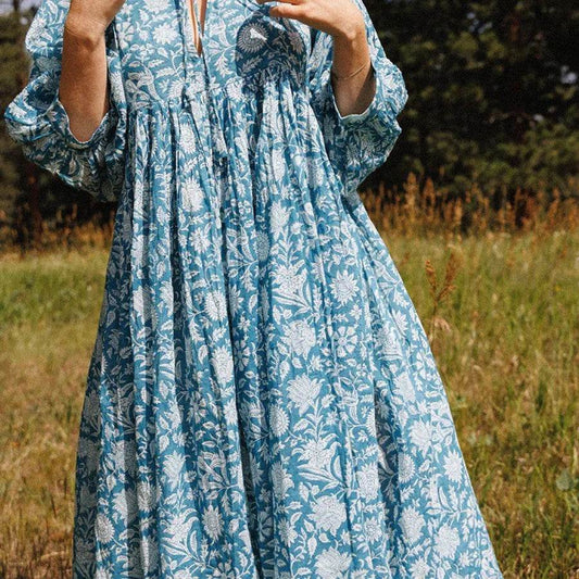 New Floral Fashion Women's Loose Large Size Casual Summer Dresses With Medium Sleeves - MYLUXURY LANE ENTERPRISE