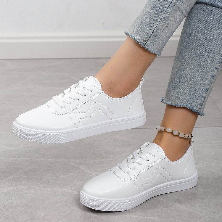 Round Toe Flat Bottom Lace Up Casual Comfortable White Shoes - MYLUXURY LANE ENTERPRISE