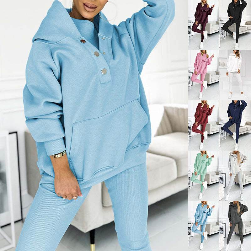 3pcs Women's Sports Suit Loose Hooded Pockets Sweatshirt And Vest And Slim Trousers - MYLUXURY LANE ENTERPRISE