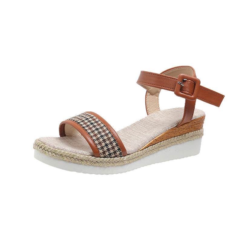 Houndstooth Print Sandals Women Summer Buckle Dress Shoes - MYLUXURY LANE ENTERPRISE