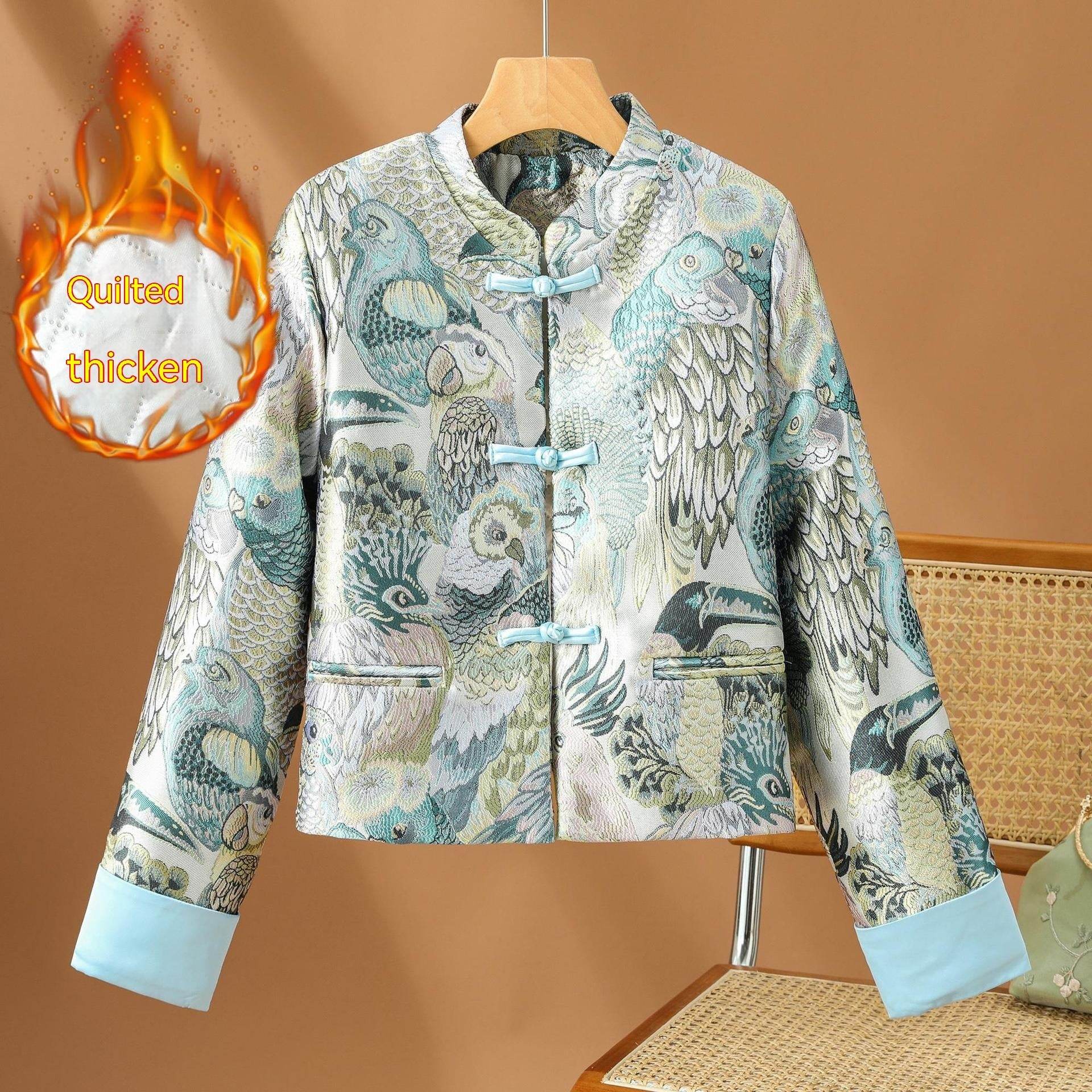 For The Sake Of Beauty Jacquard Buckle Round Neck Vintage Coat - MYLUXURY LANE ENTERPRISE