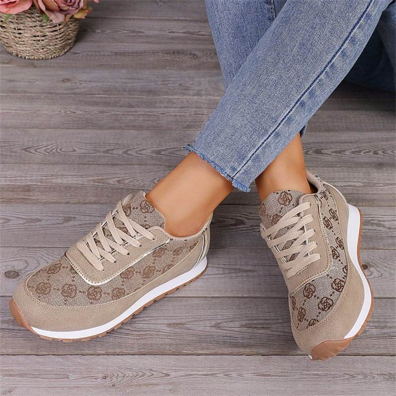 Flower Print Lace-up Sneakers Casual Fashion Lightweight Breathable Walking Running Sports Shoes Women Flats - MYLUXURY LANE ENTERPRISE