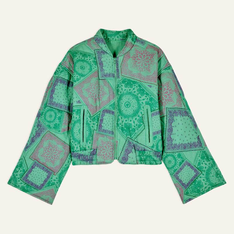 Round Neck Long Sleeve Printed Short Zipped Cotton-padded Jacket - MYLUXURY LANE ENTERPRISE