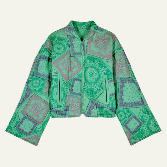 Round Neck Long Sleeve Printed Short Zipped Cotton-padded Jacket - MYLUXURY LANE ENTERPRISE