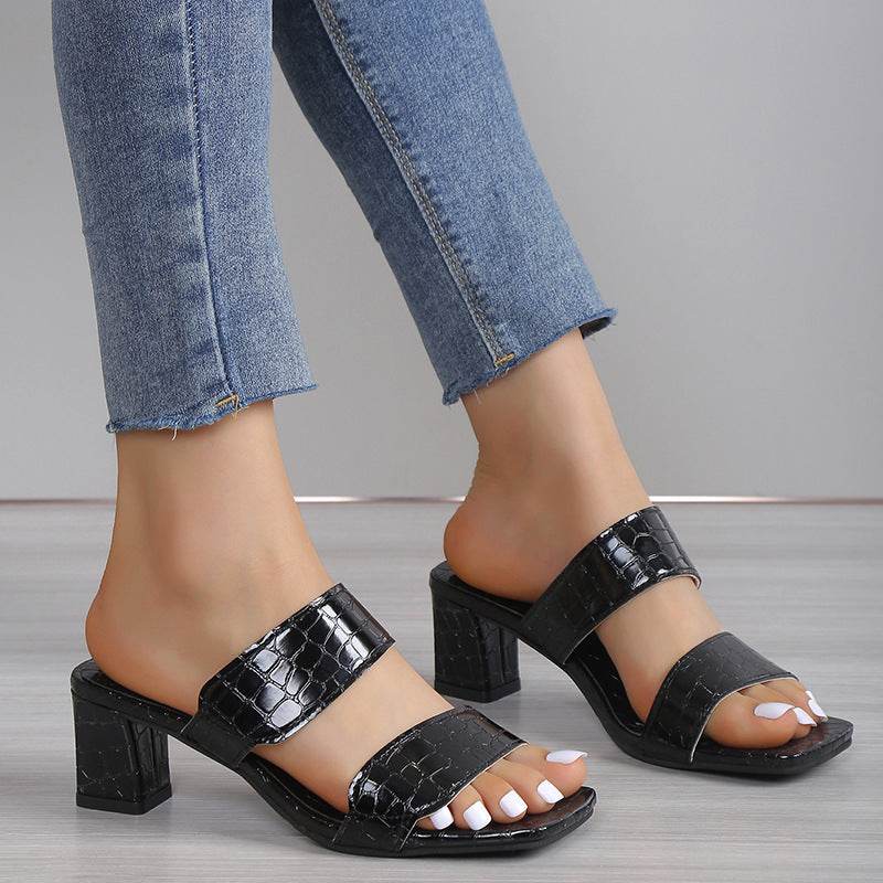 Stone Pattern Women's Sandals Summer Chunky Heel Open Toe Casual Slippers - MYLUXURY LANE ENTERPRISE