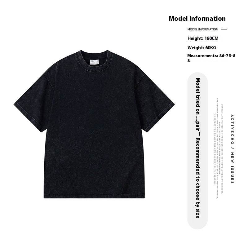 Washed Old T-shirt Men's Drop Shoulder Loose Cotton Base Shirt - MYLUXURY LANE ENTERPRISE