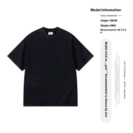 Washed Old T-shirt Men's Drop Shoulder Loose Cotton Base Shirt - MYLUXURY LANE ENTERPRISE
