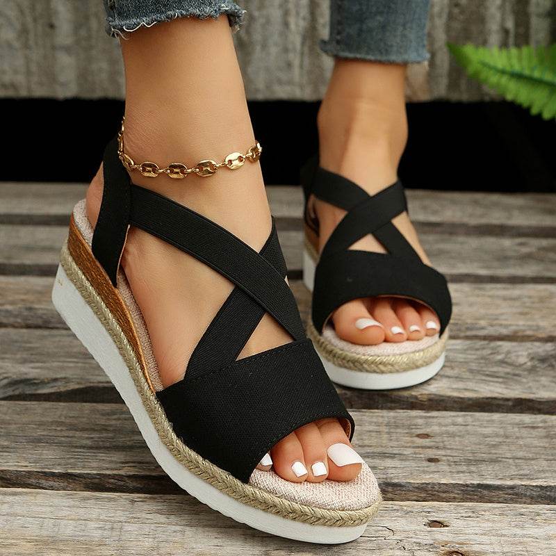 Wedge Sandals For Women Cross-strap Platform Gladiator Hemp Heel Shoes Summer - MYLUXURY LANE ENTERPRISE
