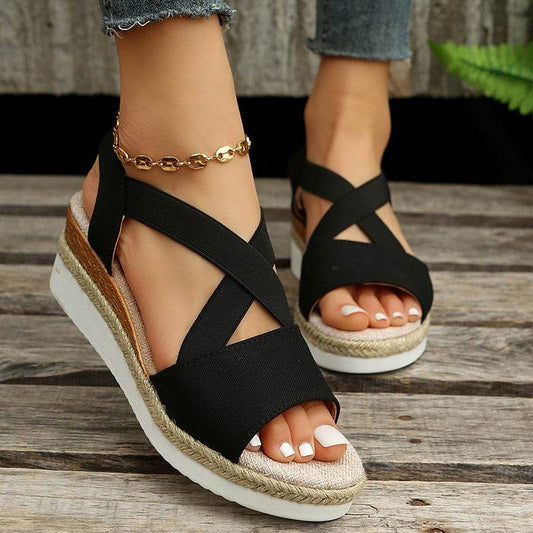 Wedge Sandals For Women Cross-strap Platform Gladiator Hemp Heel Shoes Summer - MYLUXURY LANE ENTERPRISE