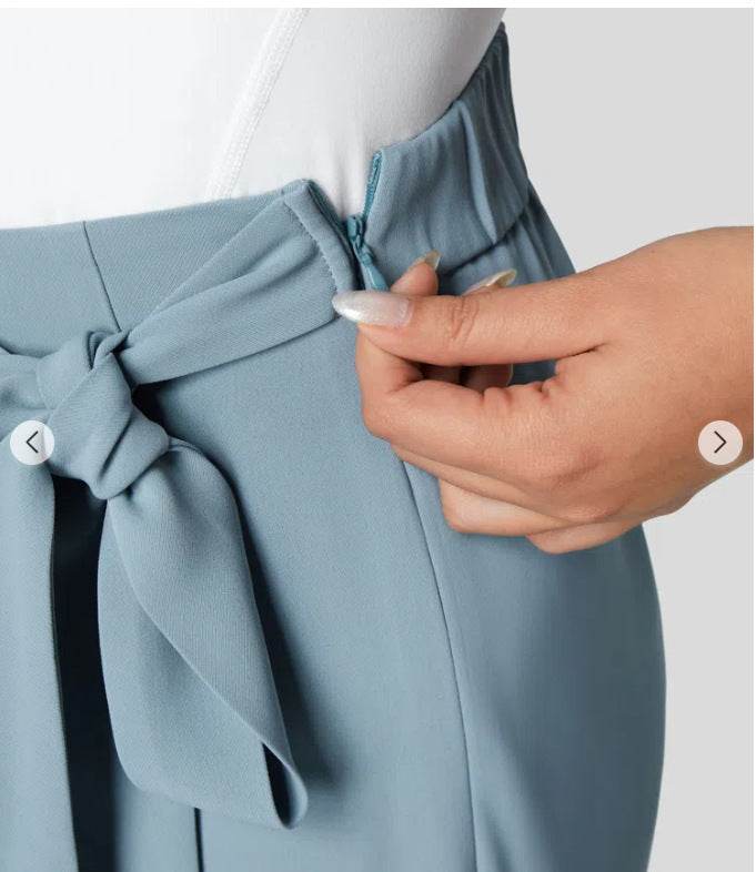 Women's High Waist Tie Side Invisible Zipper Wide Leg Pants - MYLUXURY LANE ENTERPRISE