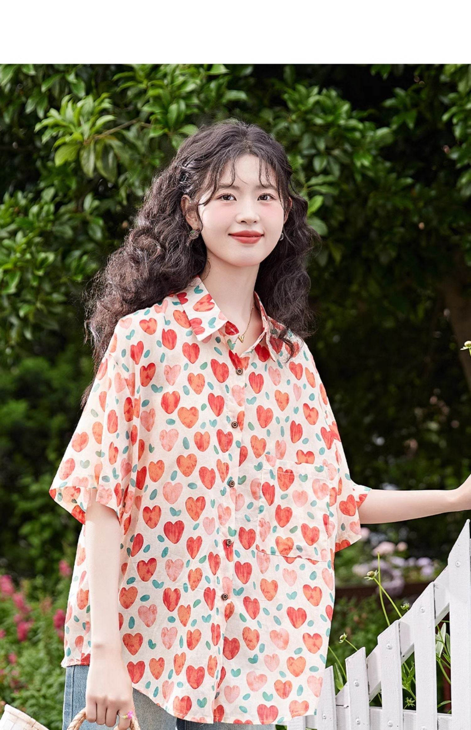 Women's Hong Kong Style Retro Heart Printing Shirt - MYLUXURY LANE ENTERPRISE