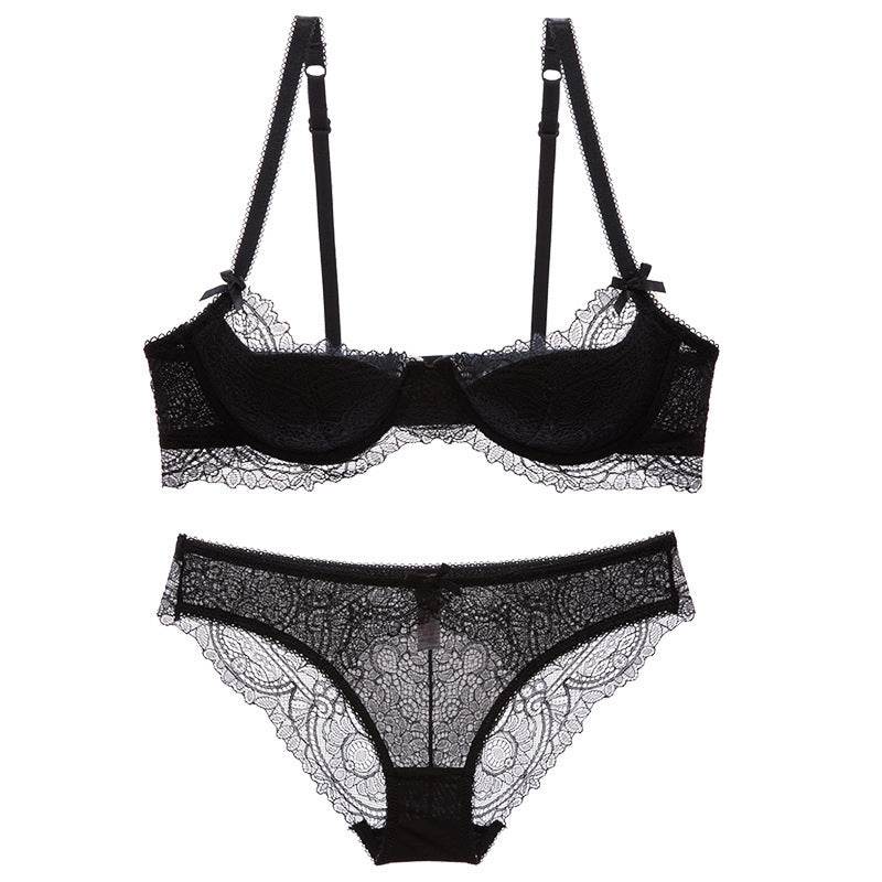 French Summer Lightweight Push Up Lace Underwire Half Cup Bra Set - MYLUXURY LANE ENTERPRISE
