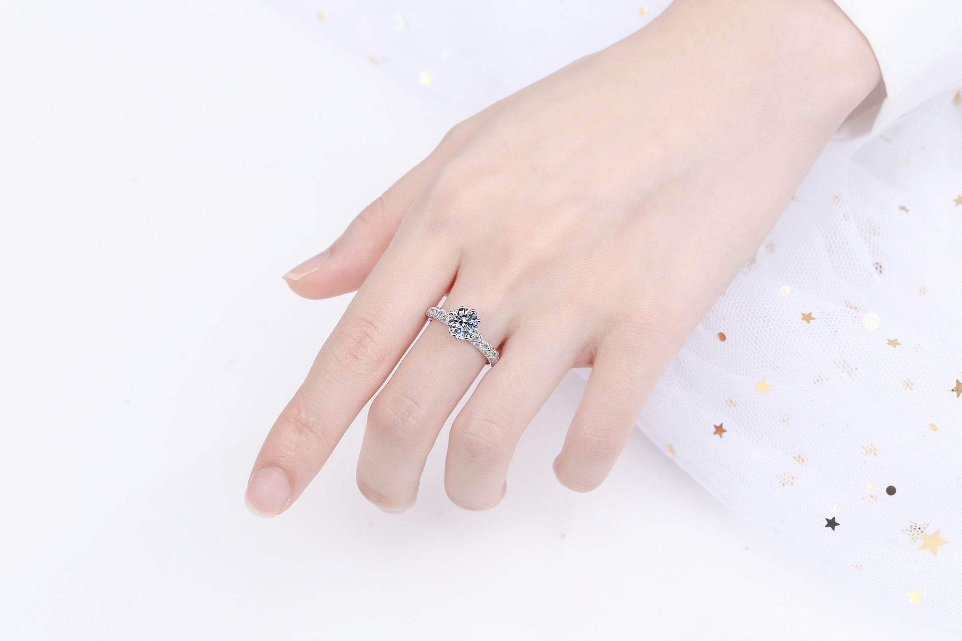 S925 Sterling Silver Female Pt950 Gold Plated Moissanite Ring - MYLUXURY LANE ENTERPRISE