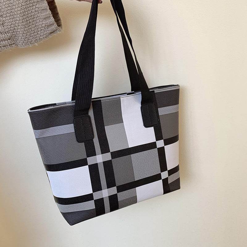 PU Shoulder Fashion Plaid Large Capacity Shopping Bag - MYLUXURY LANE ENTERPRISE