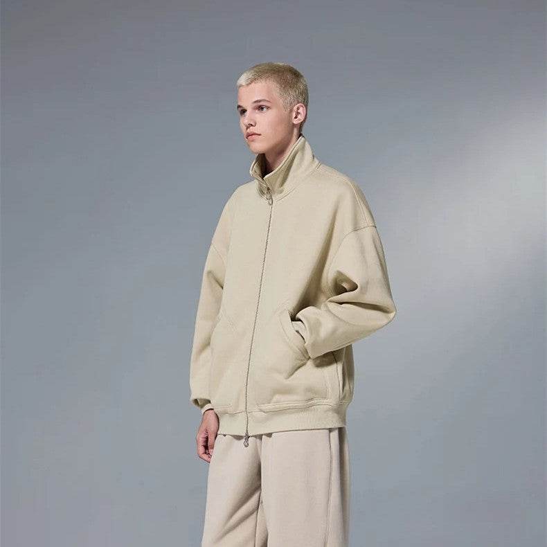 Single-layer Fleece-lined Turtleneck Coat Double-headed Zipped Stand Collar Jacket - MYLUXURY LANE ENTERPRISE