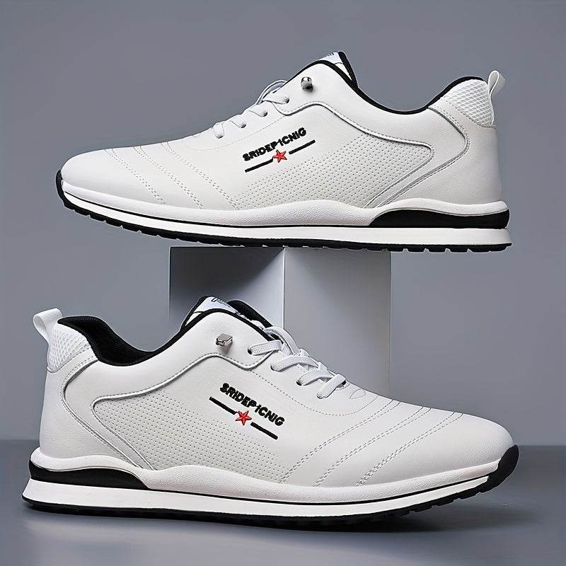 Men's Vintage Solid Sneakers, Comfy Non Slip Lace Up Casual Old School Style Shoes For Men's Outdoor Activities - MYLUXURY LANE ENTERPRISE
