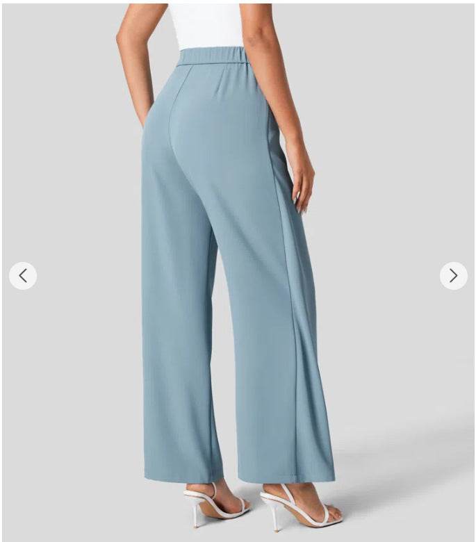 Women's High Waist Tie Side Invisible Zipper Wide Leg Pants - MYLUXURY LANE ENTERPRISE