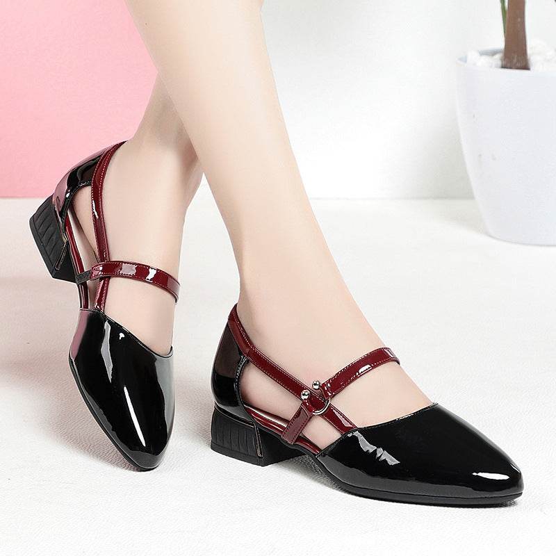 Bright Leather Soft Bottom Contrast Color Hollow Leather Shoes Women's Sandals - MYLUXURY LANE ENTERPRISE