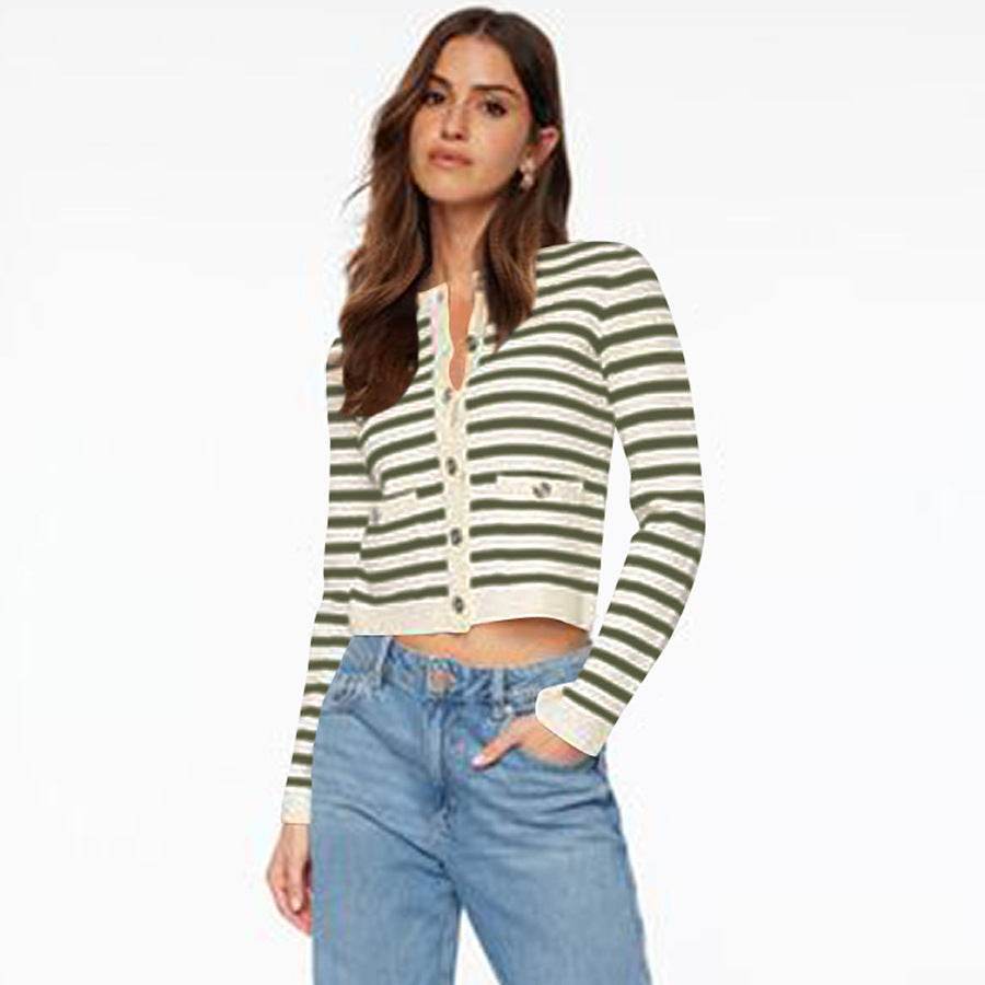 Comfort And Casual Long Sleeve Striped Button Top - MYLUXURY LANE ENTERPRISE
