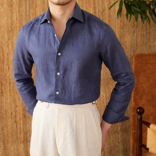 White For Men Linen Italian Long Sleeve Casual Shirt - MYLUXURY LANE ENTERPRISE