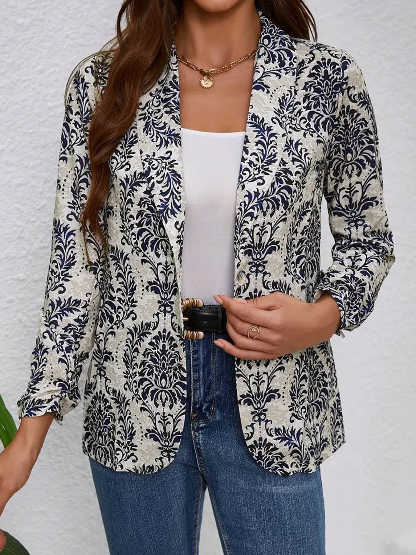 Women's Fashionable Cardigan Lapel Long Sleeve Printed Jacket Small Suit - MYLUXURY LANE ENTERPRISE
