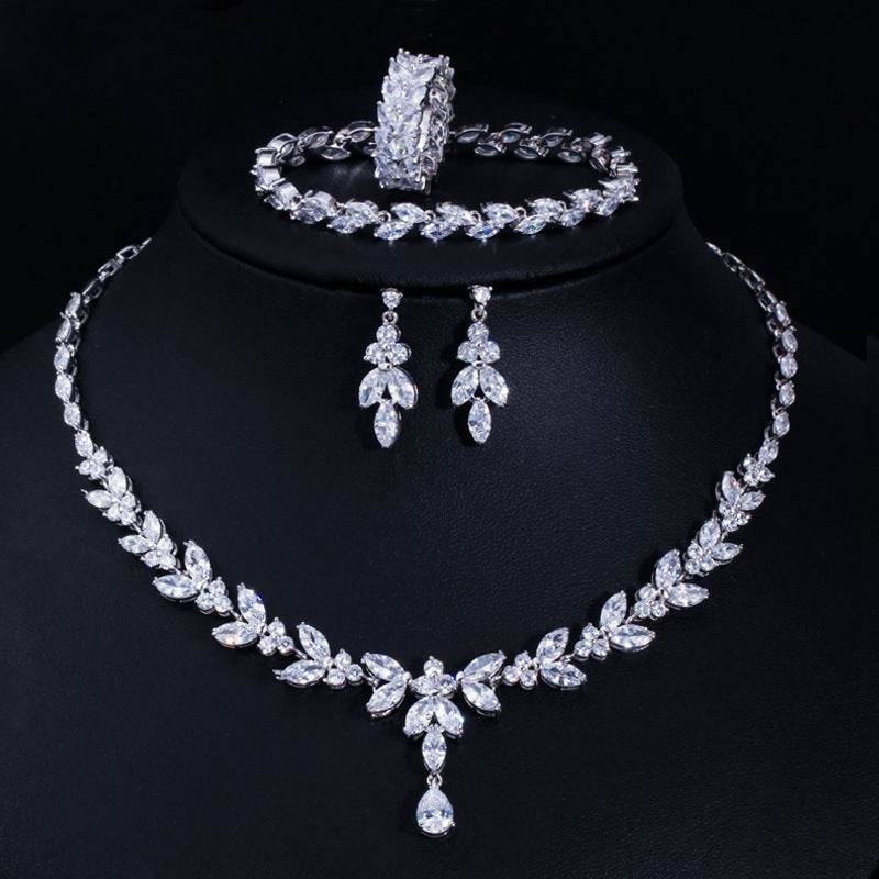 Fashion And Generous Bride Wedding Dress Accessories High-grade AAA Zircon Four-piece Set - MYLUXURY LANE ENTERPRISE