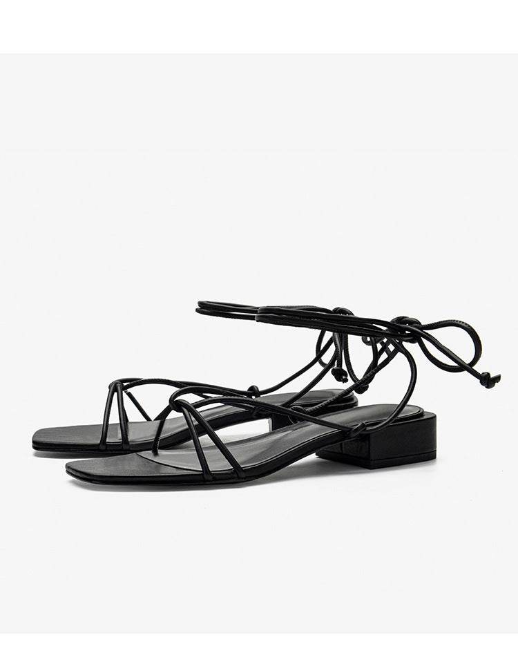 Strappy square toe low heel sandals - MYLUXURY LANE ENTERPRISE