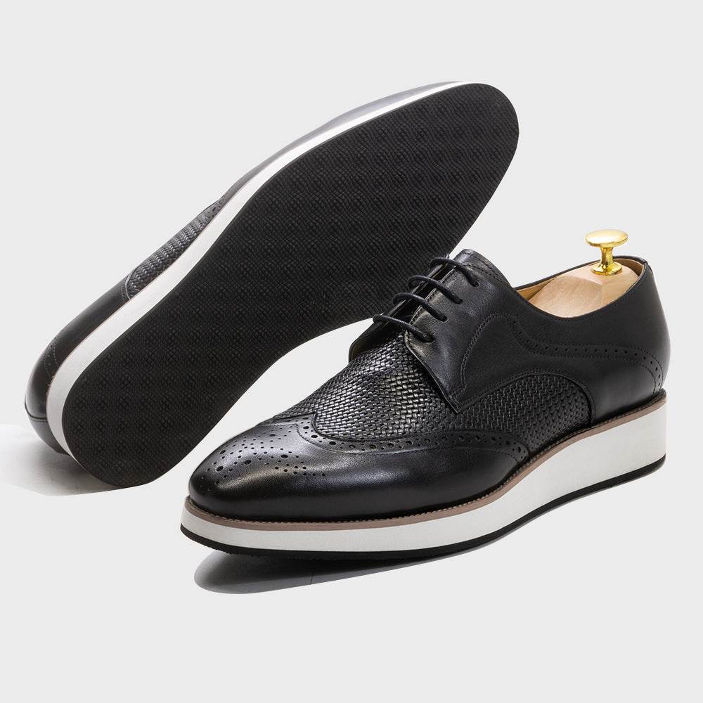 Casual Pointed Toe Derby Shoes Woven Low-top Men's Leather Shoes - MYLUXURY LANE ENTERPRISE