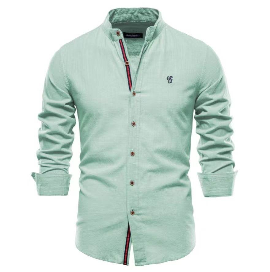 Men's Cotton And Linen Casual Fashion Solid Color Long Sleeve Henley Shirt - MYLUXURY LANE ENTERPRISE