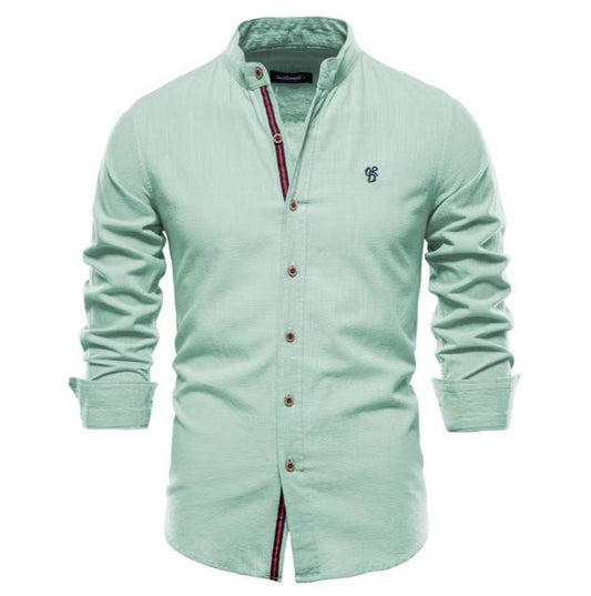 Men's Cotton And Linen Casual Fashion Solid Color Long Sleeve Henley Shirt - MYLUXURY LANE ENTERPRISE