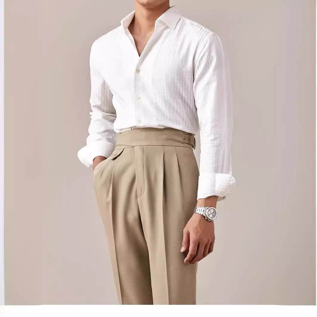 Italian One-piece Collar White Shirt Men's Long Sleeve - MYLUXURY LANE ENTERPRISE