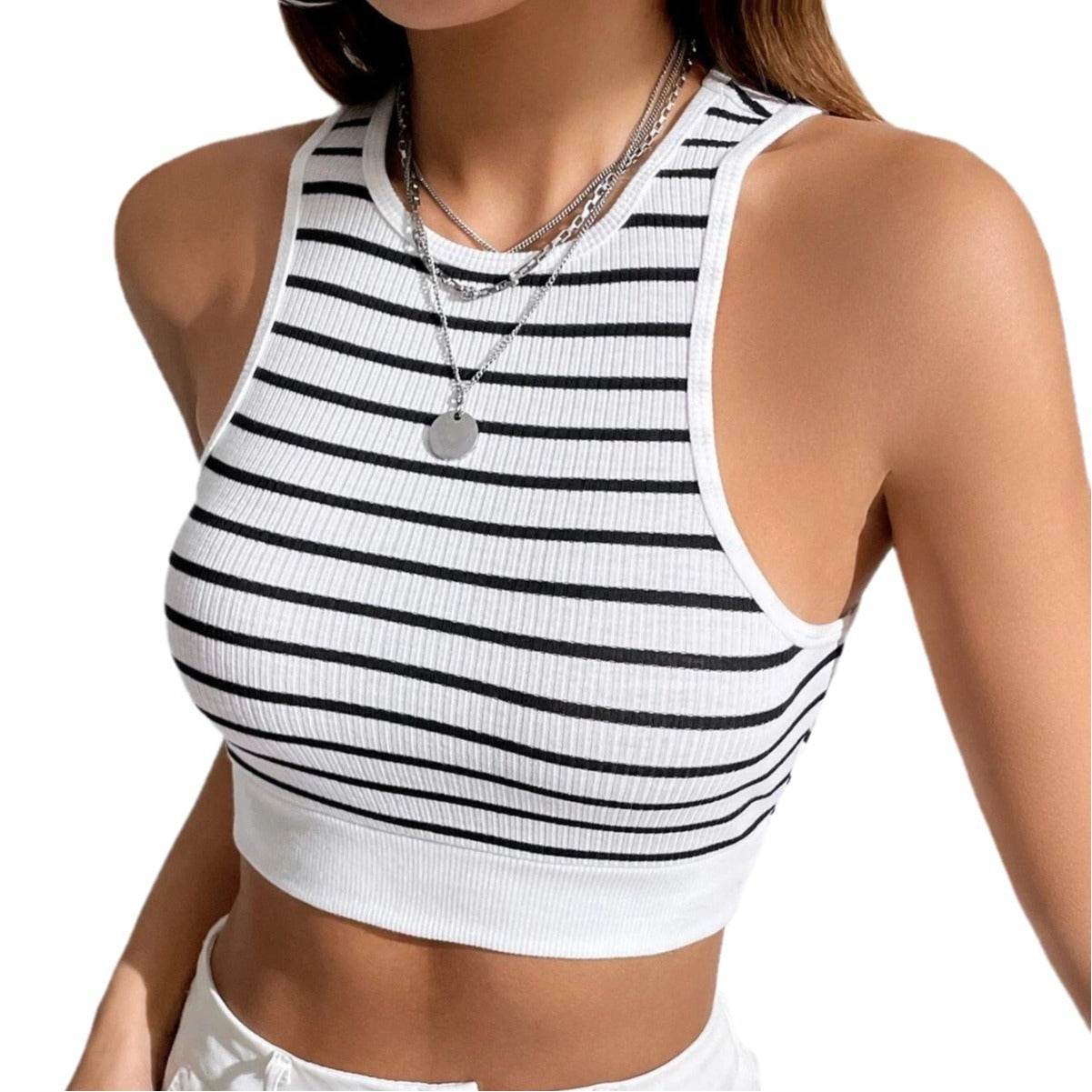 Black And White Striped Short Style Outer Wear Slim Sleeveless Vest - MYLUXURY LANE ENTERPRISE