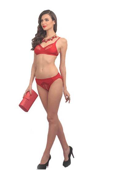 Fancy Hot Red Embroidery Bra Brief Set - MYLUXURY LANE ENTERPRISE