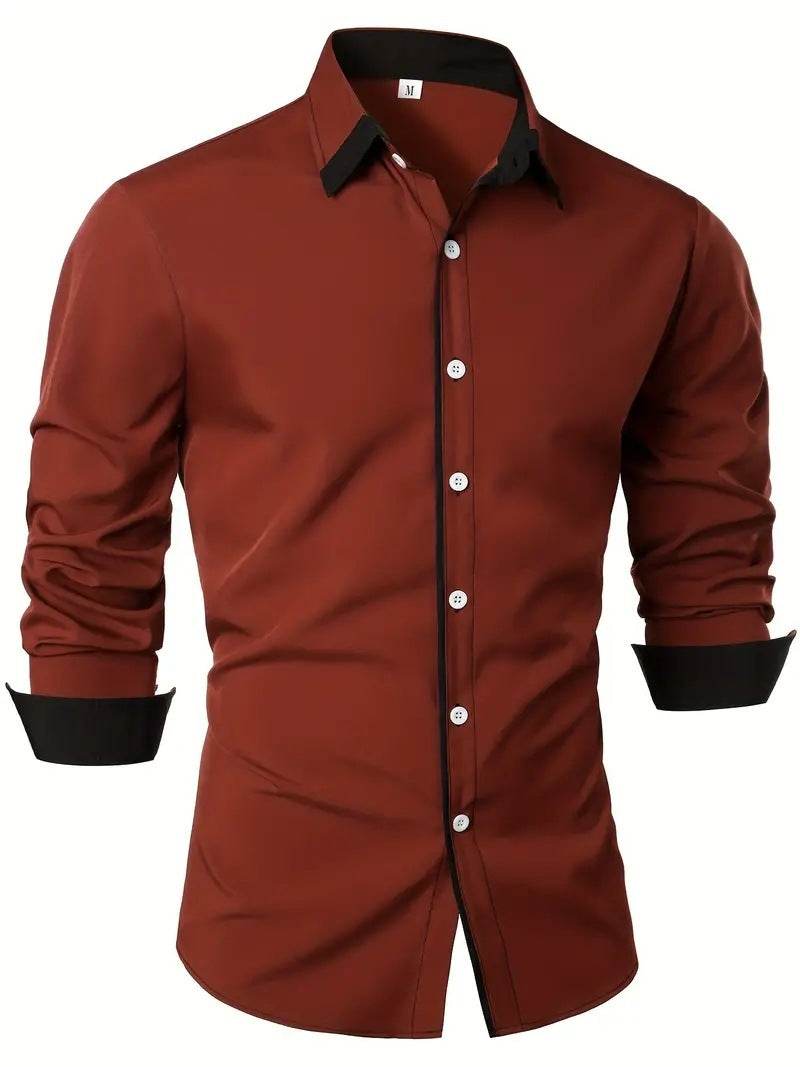 Fashion Solid Color Stitching Contrast Color Casual Long Sleeve Men's Shirt - MYLUXURY LANE ENTERPRISE