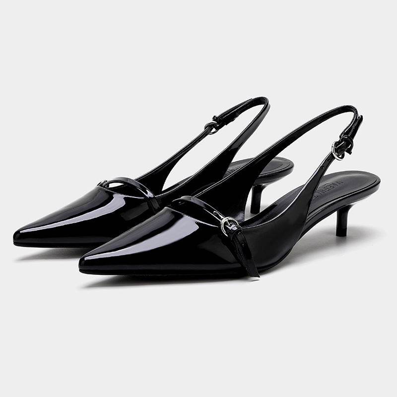 Wine Red Retro Style Pointed Toe Slingback Strap Mules Heels - MYLUXURY LANE ENTERPRISE