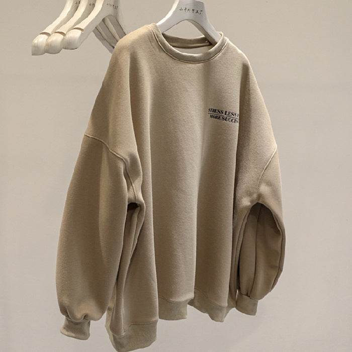 Fleece-lined Thick Lazy Round Neck Loose Sweatshirt Women - MYLUXURY LANE ENTERPRISE