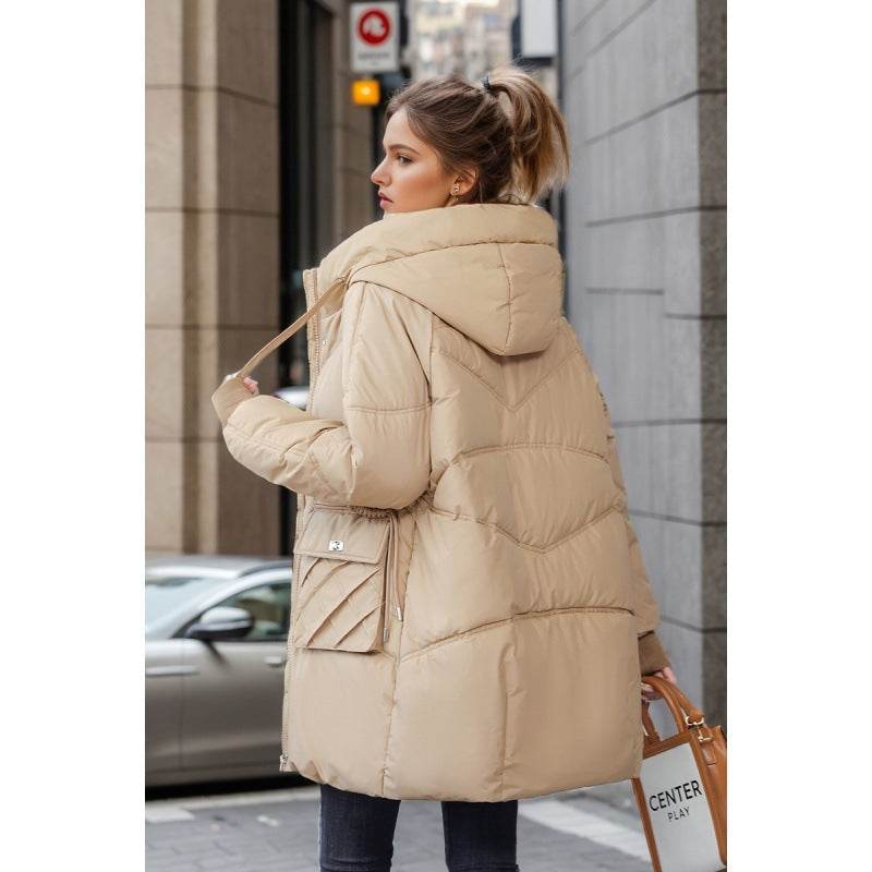 Winter Warm Hooded Coat With Pockets Fashion Solid Color Thicken Straight Cotton Jacket For Women Outerwear Clothing - MYLUXURY LANE ENTERPRISE
