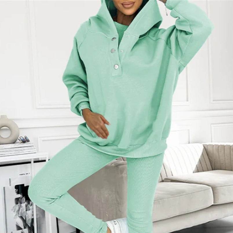 3pcs Women's Sports Suit Loose Hooded Pockets Sweatshirt And Vest And Slim Trousers - MYLUXURY LANE ENTERPRISE