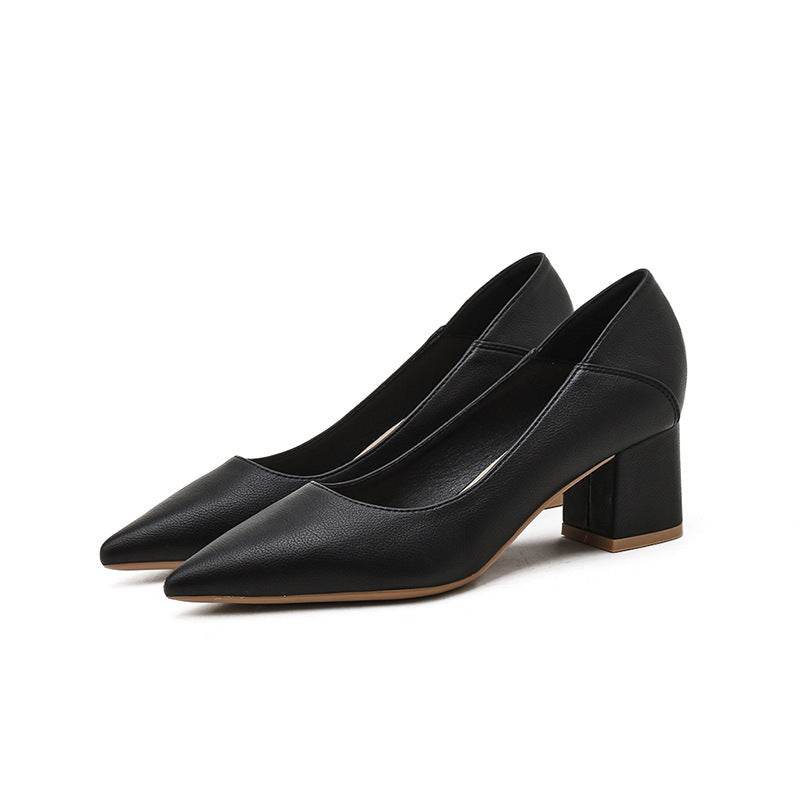 Pointed Toe Thick Heel Shallow Mouth High Heels Soft Leather - MYLUXURY LANE ENTERPRISE